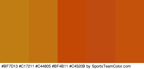 #BF7D13 #C17211 #C44805 #BF4B11 #C4520B Colors