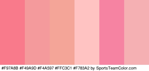 #F97A8B #F49A9D #F4A597 #FFC3C1 #F783A2 #F4B0B3 Colors