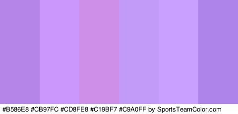 #B586E8 #CB97FC #CD8FE8 #C19BF7 #C9A0FF #AE83EA Colors