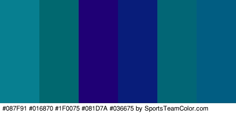 #087F91 #016870 #1F0075 #081D7A #036675 #025D82 Colors