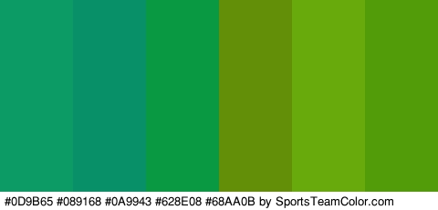 #0D9B65 #089168 #0A9943 #628E08 #68AA0B #529B09 Colors