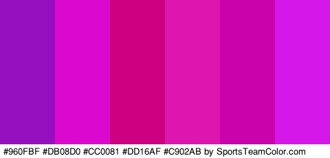 #960FBF #DB08D0 #CC0081 #DD16AF #C902AB #D517EA Colors