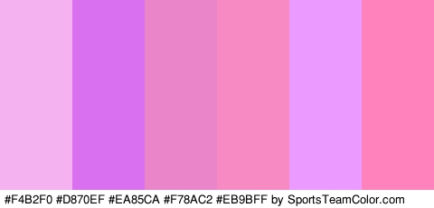 #F4B2F0 #D870EF #EA85CA #F78AC2 #EB9BFF #FF82BC Colors