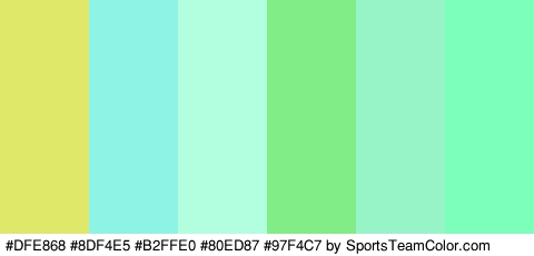 #DFE868 #8DF4E5 #B2FFE0 #80ED87 #97F4C7 #7CFFBB Colors