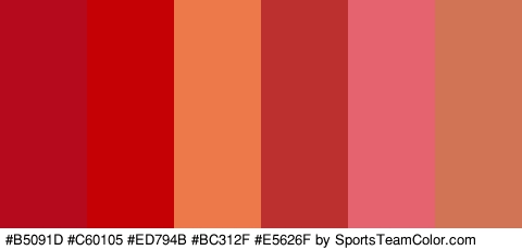 #B5091D #C60105 #ED794B #BC312F #E5626F #D17455 Colors