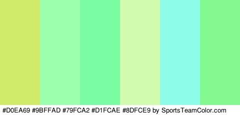 #D0EA69 #9BFFAD #79FCA2 #D1FCAE #8DFCE9 #84F990 Colors