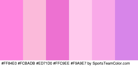 #FF84E0 #FCBADB #ED71D0 #FFC9EE #F9A9E7 #D885EA Colors