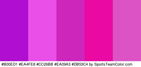 #B00ED1 #EA4FE8 #CC26BB #EA09A3 #DB53C4 Colors