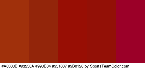 #A0300B #93250A #990E04 #931007 #9B0128 Colors