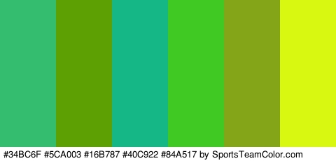 #34BC6F #5CA003 #16B787 #40C922 #84A517 #D8F711 Colors