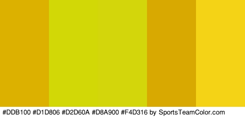 #DDB100 #D1D806 #D2D60A #D8A900 #F4D316 Colors