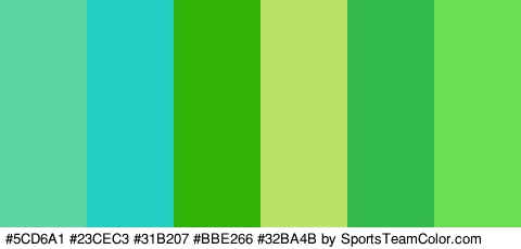 #5CD6A1 #23CEC3 #31B207 #BBE266 #32BA4B #6AE055 Colors