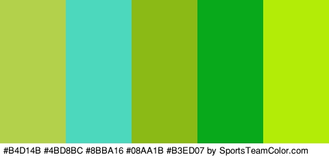 #B4D14B #4BD8BC #8BBA16 #08AA1B #B3ED07 Colors