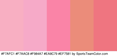 #F7AFC1 #F7AAC8 #F984A7 #EA8C79 #EF7581 Colors