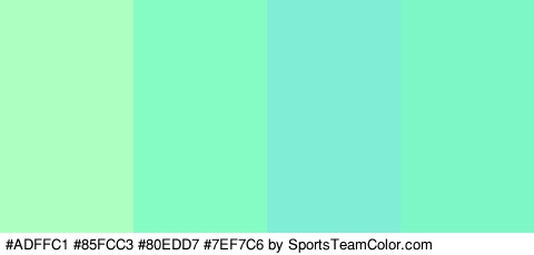 #ADFFC1 #85FCC3 #80EDD7 #7EF7C6 Colors