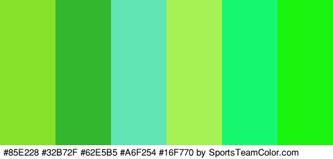 #85E228 #32B72F #62E5B5 #A6F254 #16F770 #1AF40E Colors