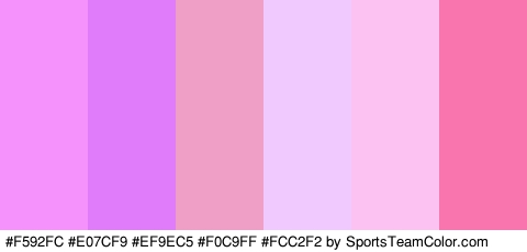 #F592FC #E07CF9 #EF9EC5 #F0C9FF #FCC2F2 #F975AE Colors