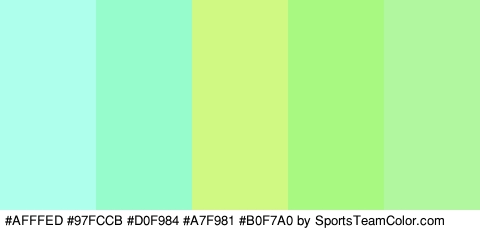 #AFFFED #97FCCB #D0F984 #A7F981 #B0F7A0 Colors