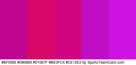 #BF0590 #D80869 #D1067F #BE0FC4 #CE12E2 Colors