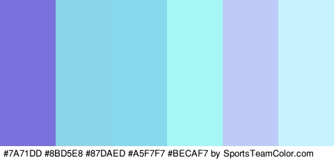 #7A71DD #8BD5E8 #87DAED #A5F7F7 #BECAF7 #C6F3FF Colors