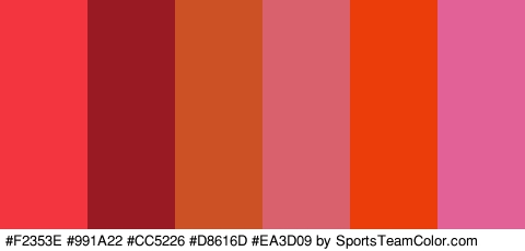 #F2353E #991A22 #CC5226 #D8616D #EA3D09 #E26197 Colors