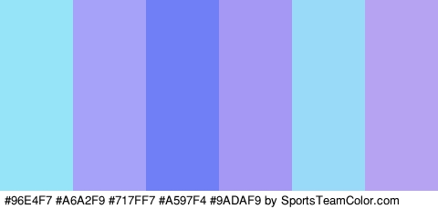 #96E4F7 #A6A2F9 #717FF7 #A597F4 #9ADAF9 #B6A4F2 Colors