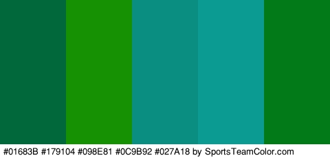 #01683B #179104 #098E81 #0C9B92 #027A18 Colors