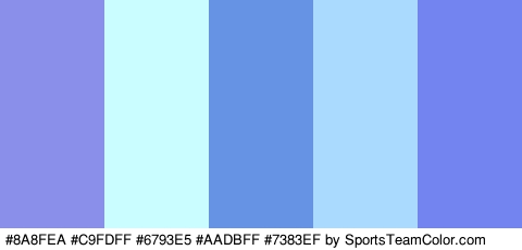 #8A8FEA #C9FDFF #6793E5 #AADBFF #7383EF Colors