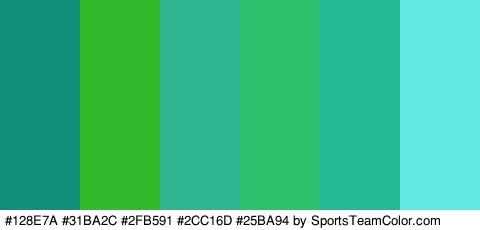 #128E7A #31BA2C #2FB591 #2CC16D #25BA94 #60EAE3 Colors