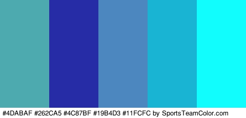 #4DABAF #262CA5 #4C87BF #19B4D3 #11FCFC Colors