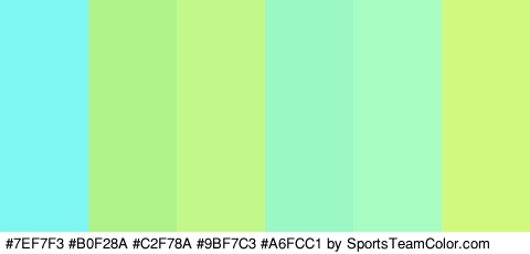 #7EF7F3 #B0F28A #C2F78A #9BF7C3 #A6FCC1 #D1F97F Colors