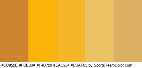 #CC852E #FCB30A #F4B729 #EAC264 #DDAF63 Colors