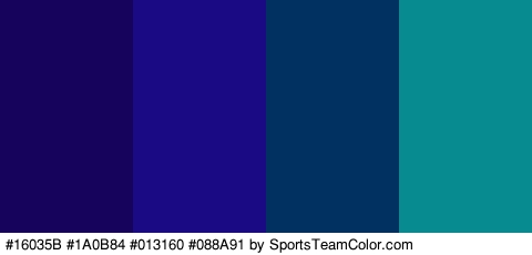 #16035B #1A0B84 #013160 #088A91 Colors