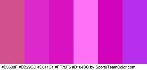 #D3508F #DB29CC #D811C1 #FF72F5 #D104BC #B72FED Colors