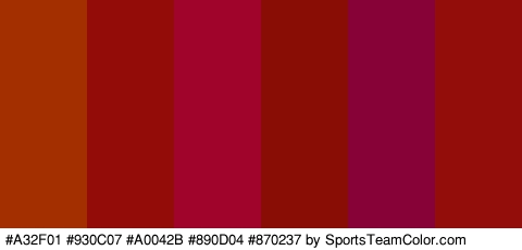 #A32F01 #930C07 #A0042B #890D04 #870237 #930E0B Colors