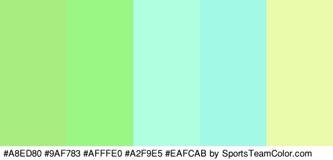 #A8ED80 #9AF783 #AFFFE0 #A2F9E5 #EAFCAB Colors