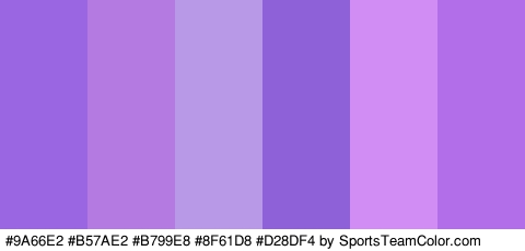 #9A66E2 #B57AE2 #B799E8 #8F61D8 #D28DF4 #B26DE8 Colors