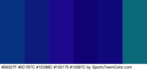 #06327F #0C1B7C #1E088C #100175 #10087C #0C697A Colors