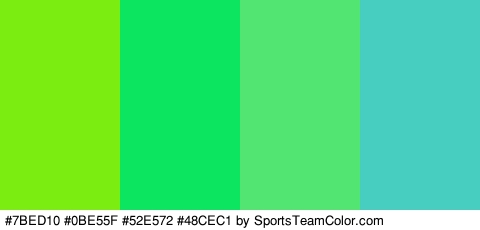 #7BED10 #0BE55F #52E572 #48CEC1 Colors