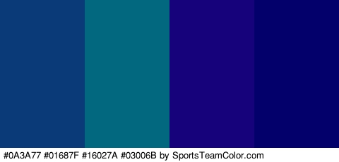 #0A3A77 #01687F #16027A #03006B Colors