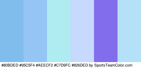 #80BDED #95C5F4 #AEECF2 #C7D9FC #826DED #B4E1F7 Colors