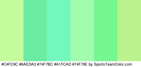 #C4FC9C #6AEDA3 #74F7BC #A1FCAD #74F78E #BBF28E Colors