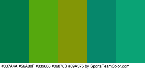 #037A4A #56A80F #839606 #06876B #09A375 Colors