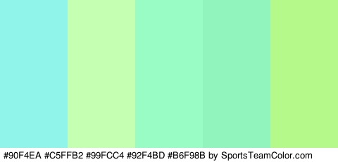 #90F4EA #C5FFB2 #99FCC4 #92F4BD #B6F98B Colors