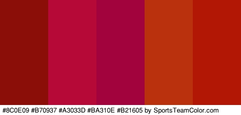 #8C0E09 #B70937 #A3033D #BA310E #B21605 Colors