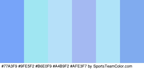 #77A3F9 #9FE5F2 #B6E0F9 #A4B9F2 #AFE3F7 #81ABEF Colors