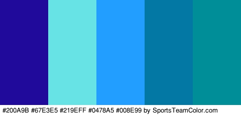 #200A9B #67E3E5 #219EFF #0478A5 #008E99 Colors