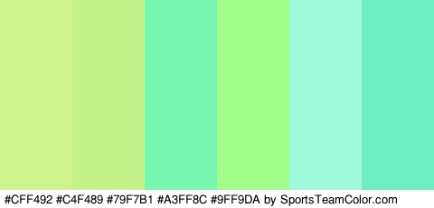 #CFF492 #C4F489 #79F7B1 #A3FF8C #9FF9DA #6FEDC3 Colors