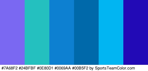 #7A68F2 #24BFBF #0E80D1 #0069AA #00B5F2 #220BB7 Colors