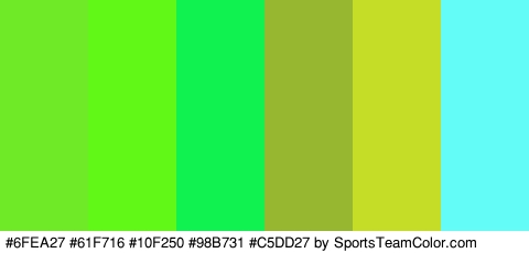 #6FEA27 #61F716 #10F250 #98B731 #C5DD27 #64FCF7 Colors